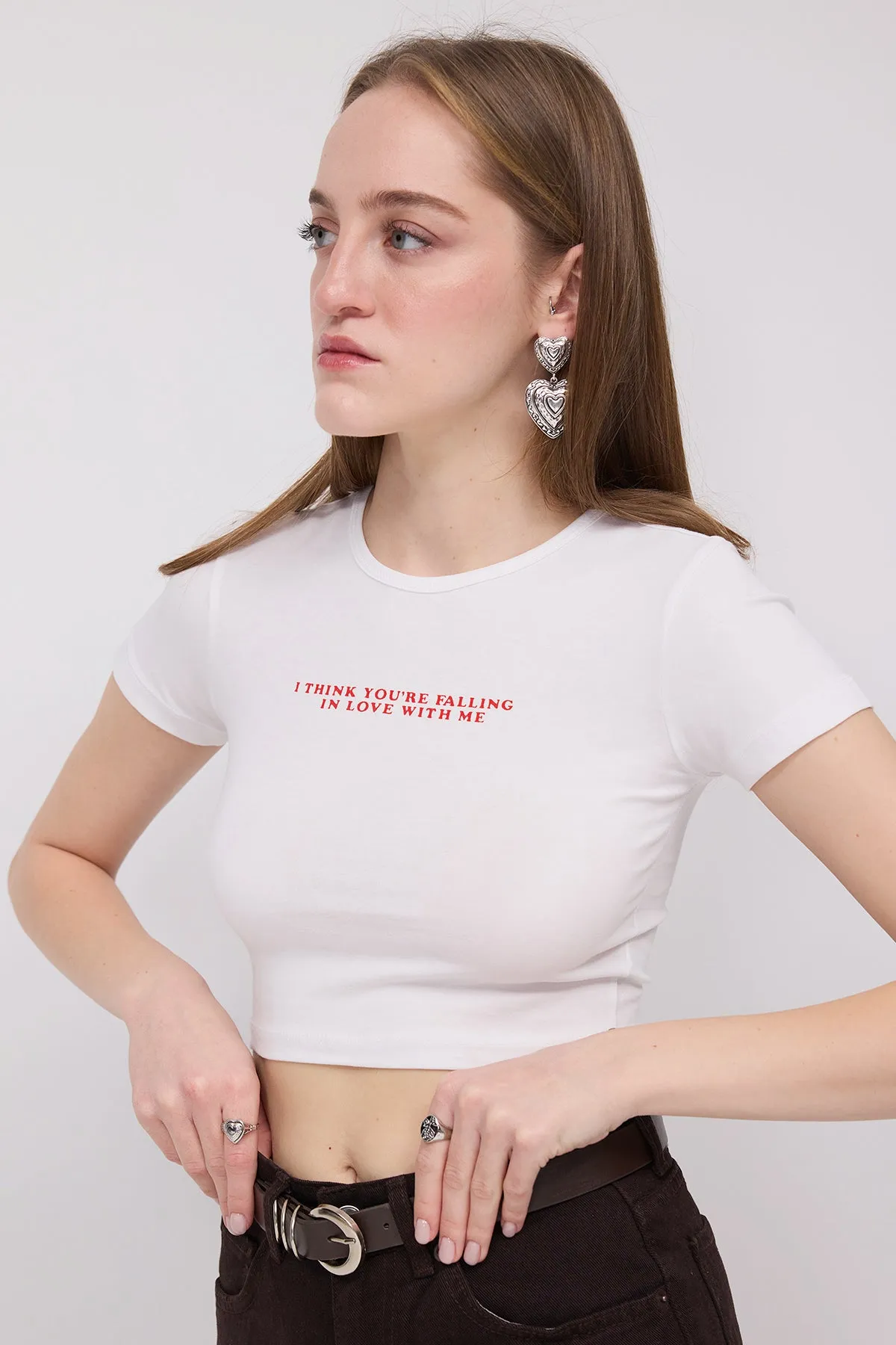 Text Printed Crop T-Shirt