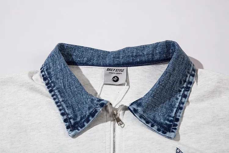 Trendy Denim Collar Graphic Tee