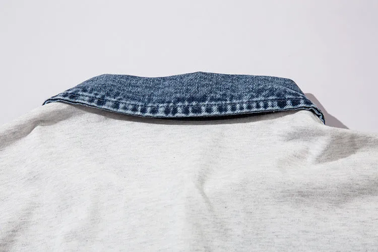 Trendy Denim Collar Graphic Tee