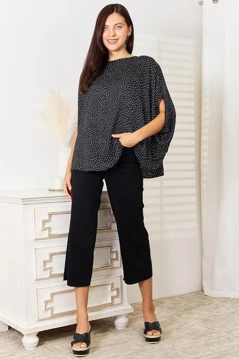 Uniquely Printed Black Dolman Sleeve Blouse
