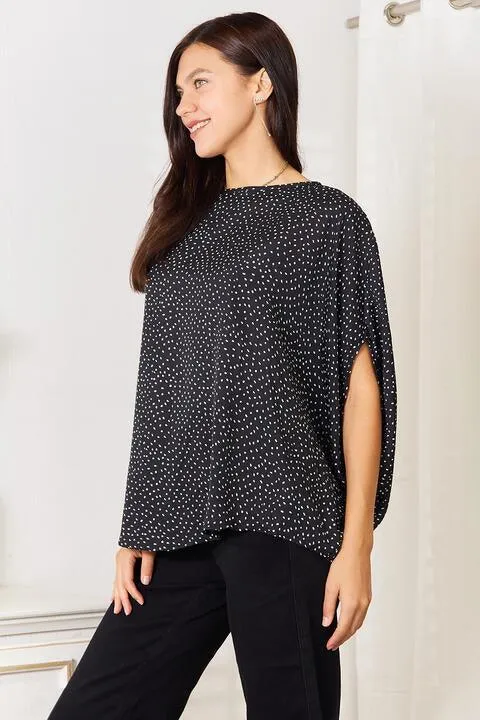Uniquely Printed Black Dolman Sleeve Blouse