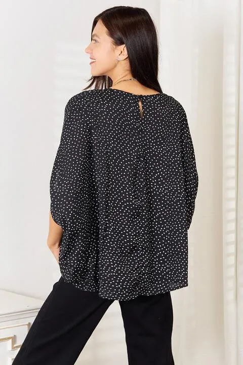 Uniquely Printed Black Dolman Sleeve Blouse