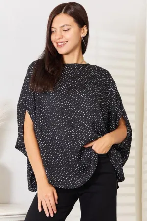 Uniquely Printed Black Dolman Sleeve Blouse