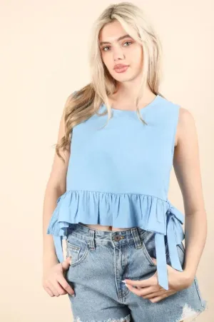 VERY J Side Tie Detail Ruffled Sleeveless Top