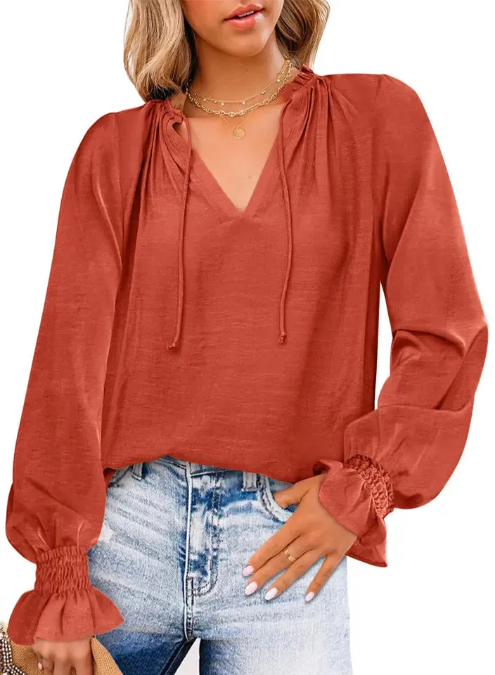 Women's Long sleeve t shirt chiffon Blouses - Blackbeads
