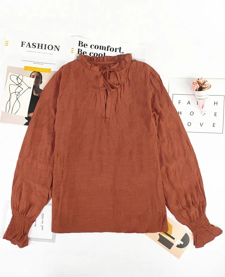 Women's Long sleeve t shirt chiffon Blouses - Blackbeads
