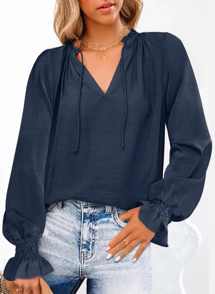 Women's Long sleeve t shirt chiffon Blouses - Blackbeads