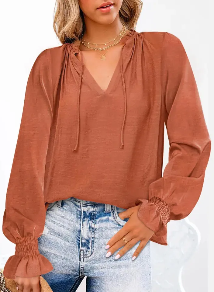 Women's Long sleeve t shirt chiffon Blouses - Blackbeads