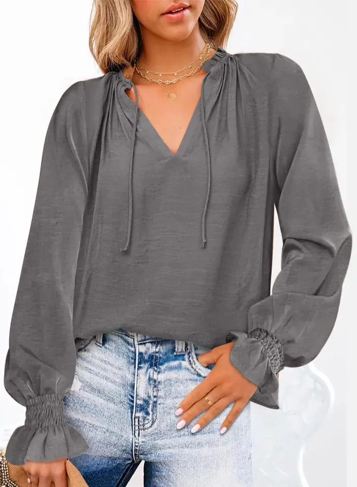 Women's Long sleeve t shirt chiffon Blouses - Blackbeads