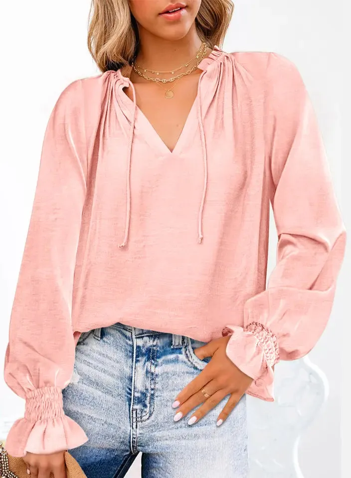 Women's Long sleeve t shirt chiffon Blouses - Blackbeads