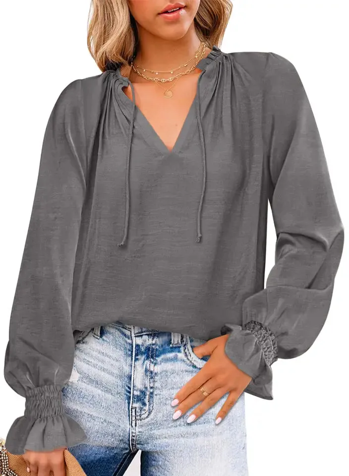 Women's Long sleeve t shirt chiffon Blouses - Blackbeads