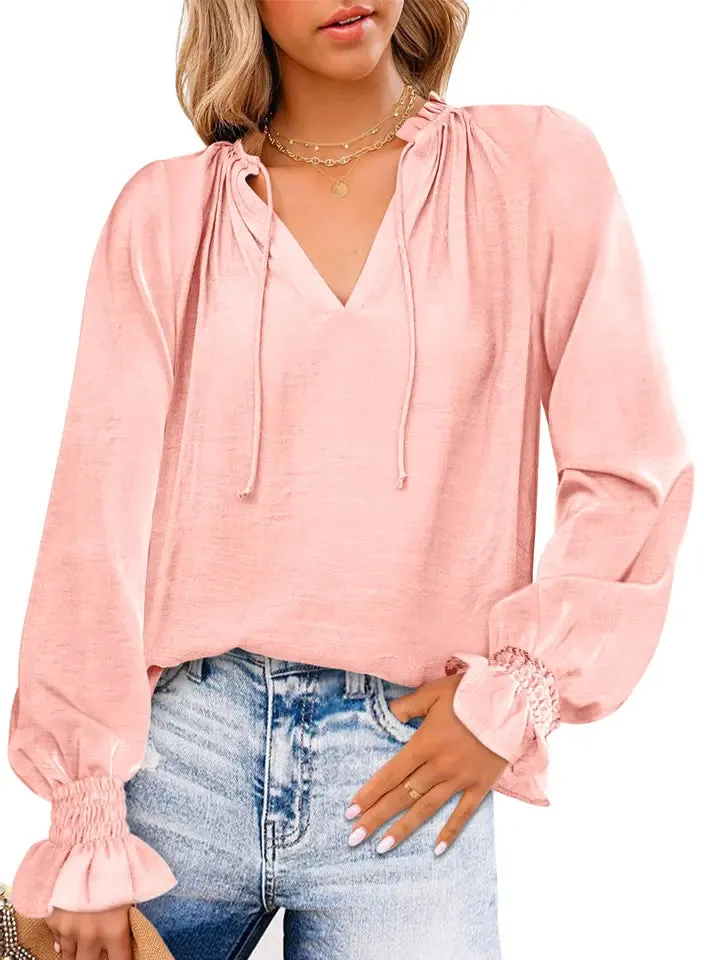 Women's Long sleeve t shirt chiffon Blouses - Blackbeads
