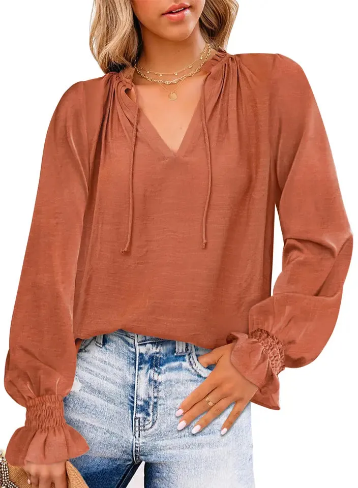 Women's Long sleeve t shirt chiffon Blouses - Blackbeads