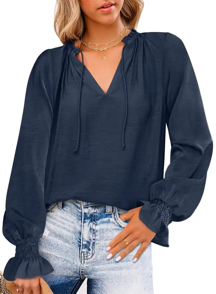 Women's Long sleeve t shirt chiffon Blouses - Blackbeads